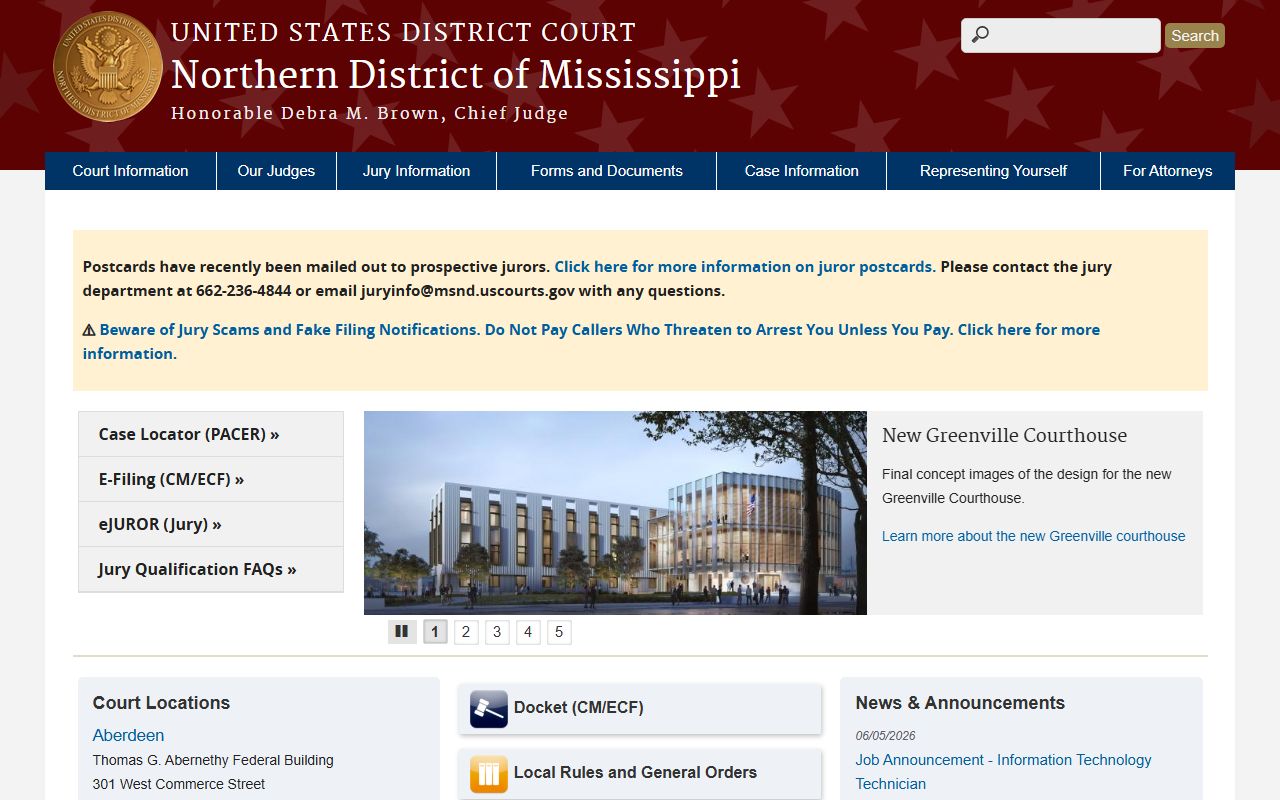 DeSoto County federal court records and the separate Northern District of Mississippi clerk