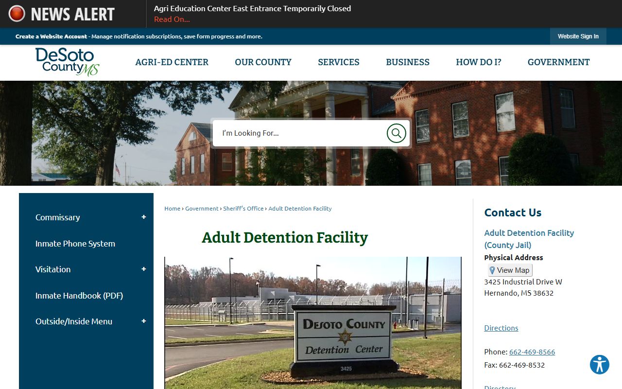 DeSoto County arrest records and booking at the Adult Detention Facility
