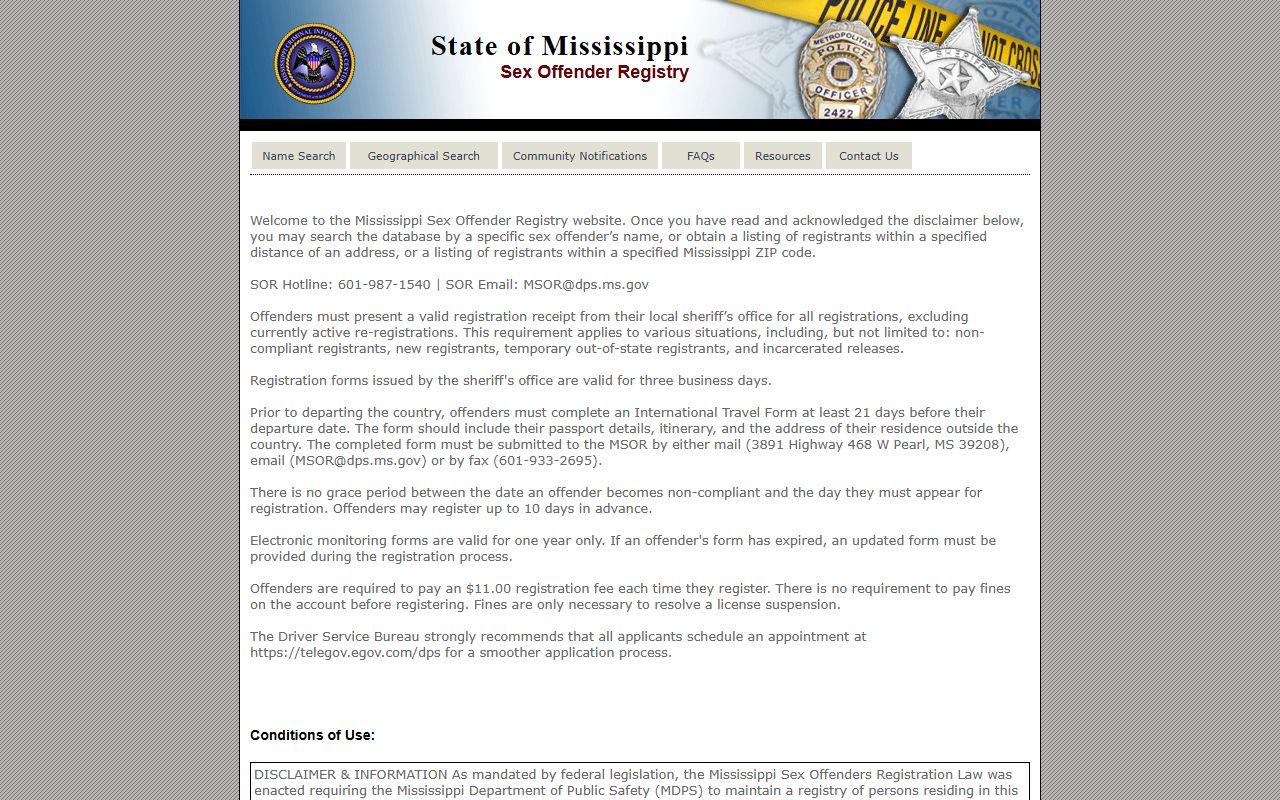 DeSoto County arrest records and the Mississippi Sex Offender Registry