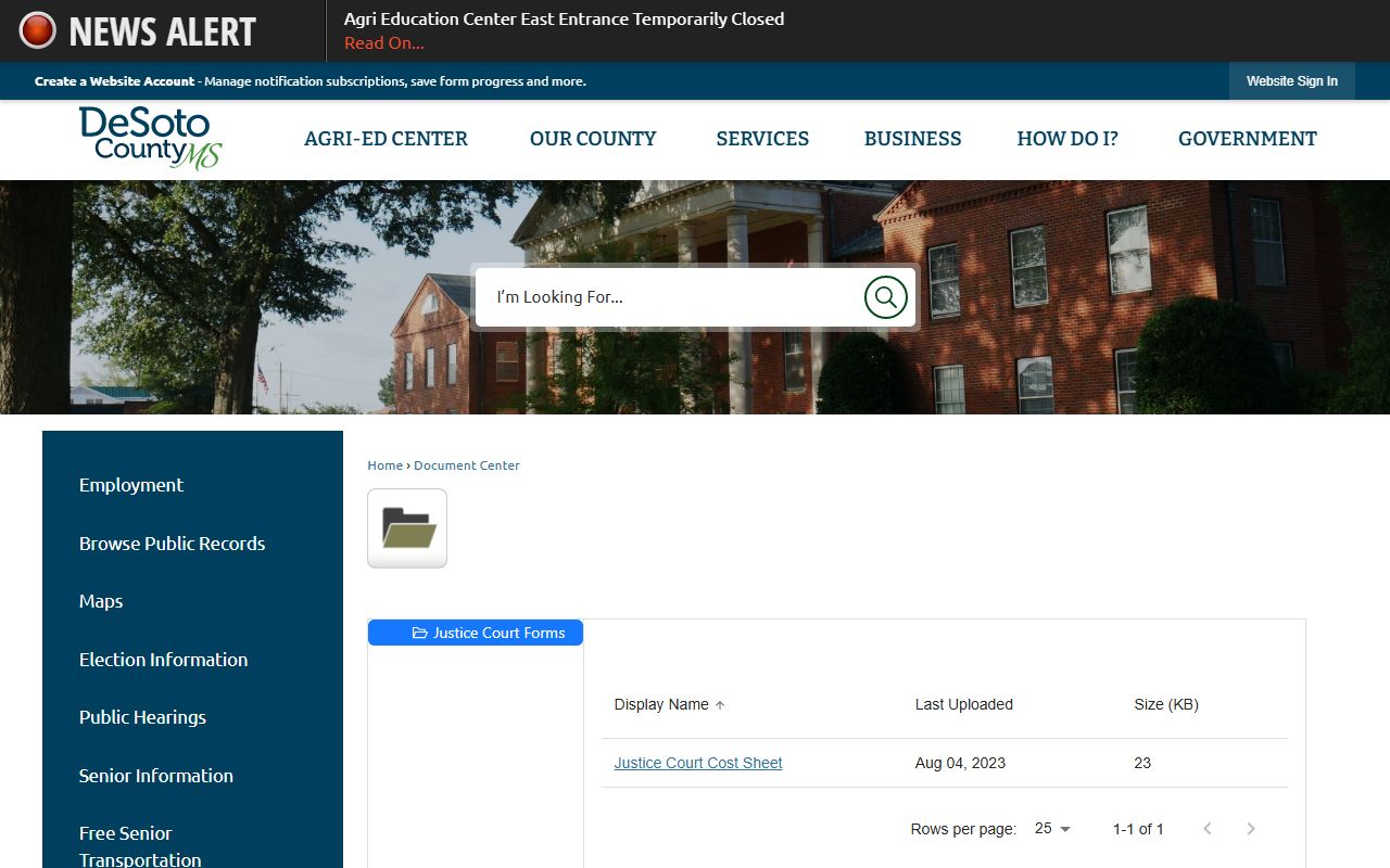 DeSoto County County Court page describing County Court docket jurisdiction