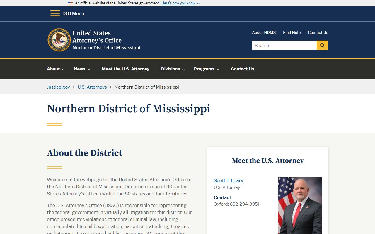 DeSoto County criminal court records distinguished from federal cases on the U.S. Attorney Northern District of Mississippi page