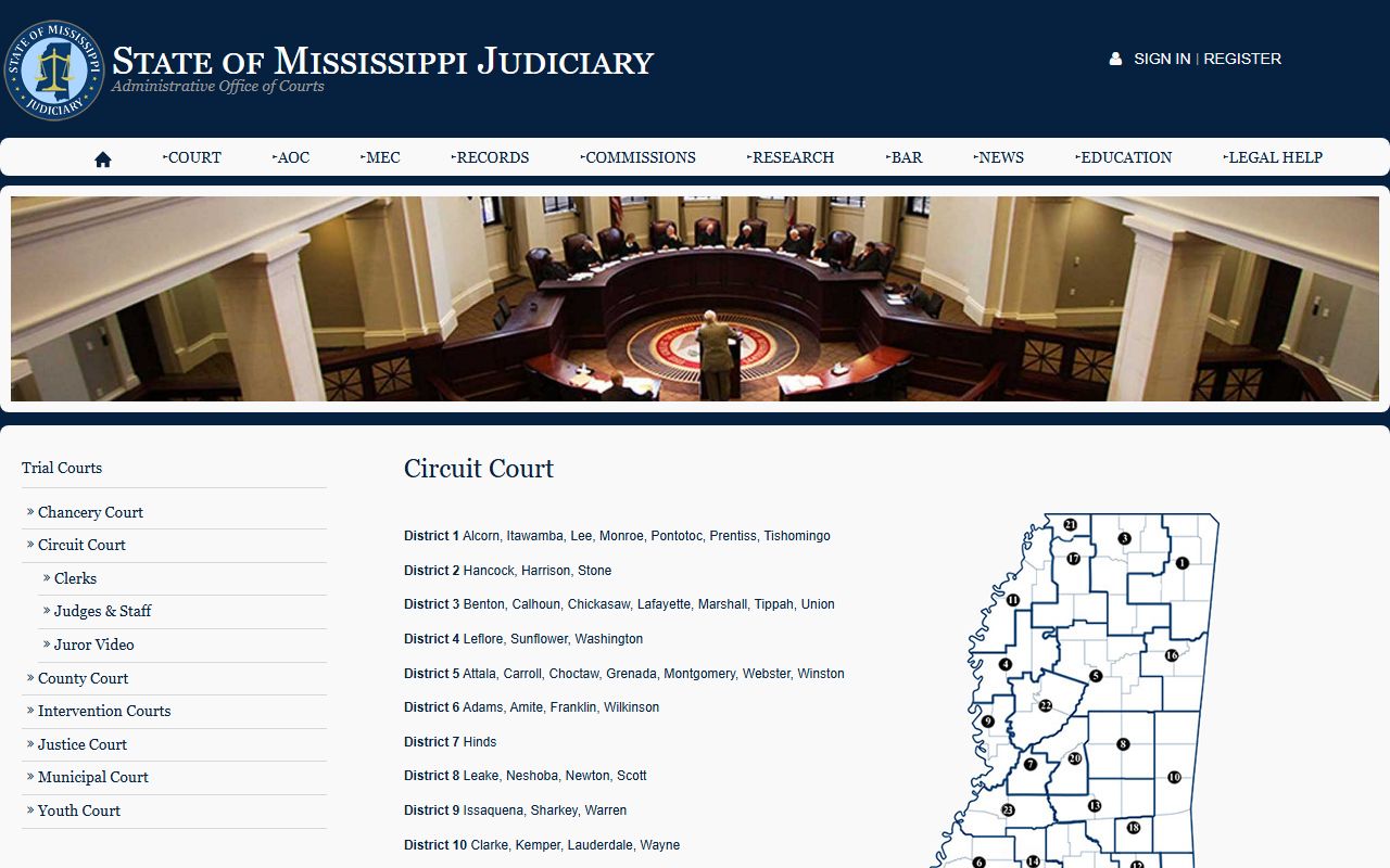 DeSoto County criminal court records and felony case jurisdiction on the Mississippi Circuit Court page