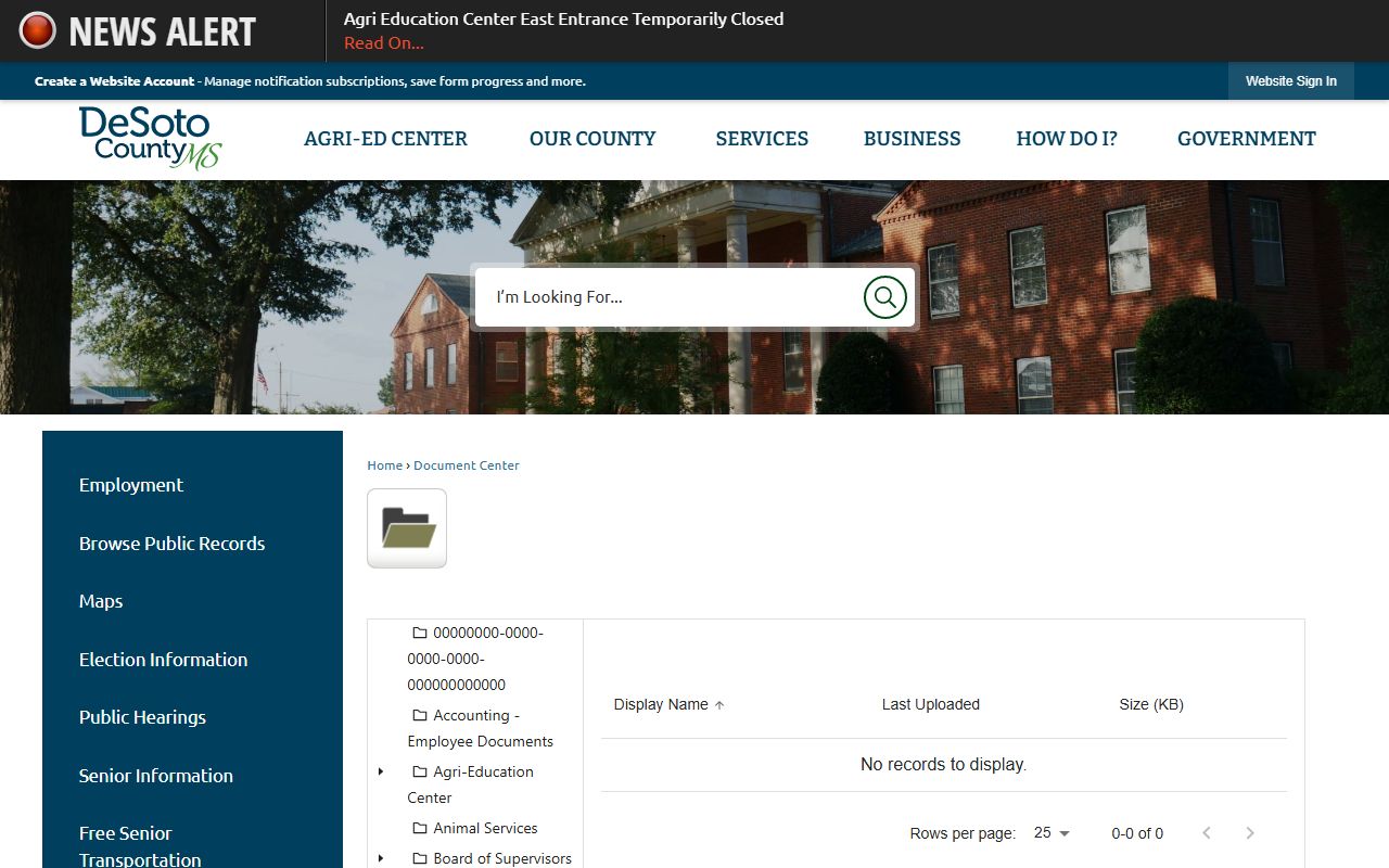 DeSoto County Document Center holding court records forms and fee schedules