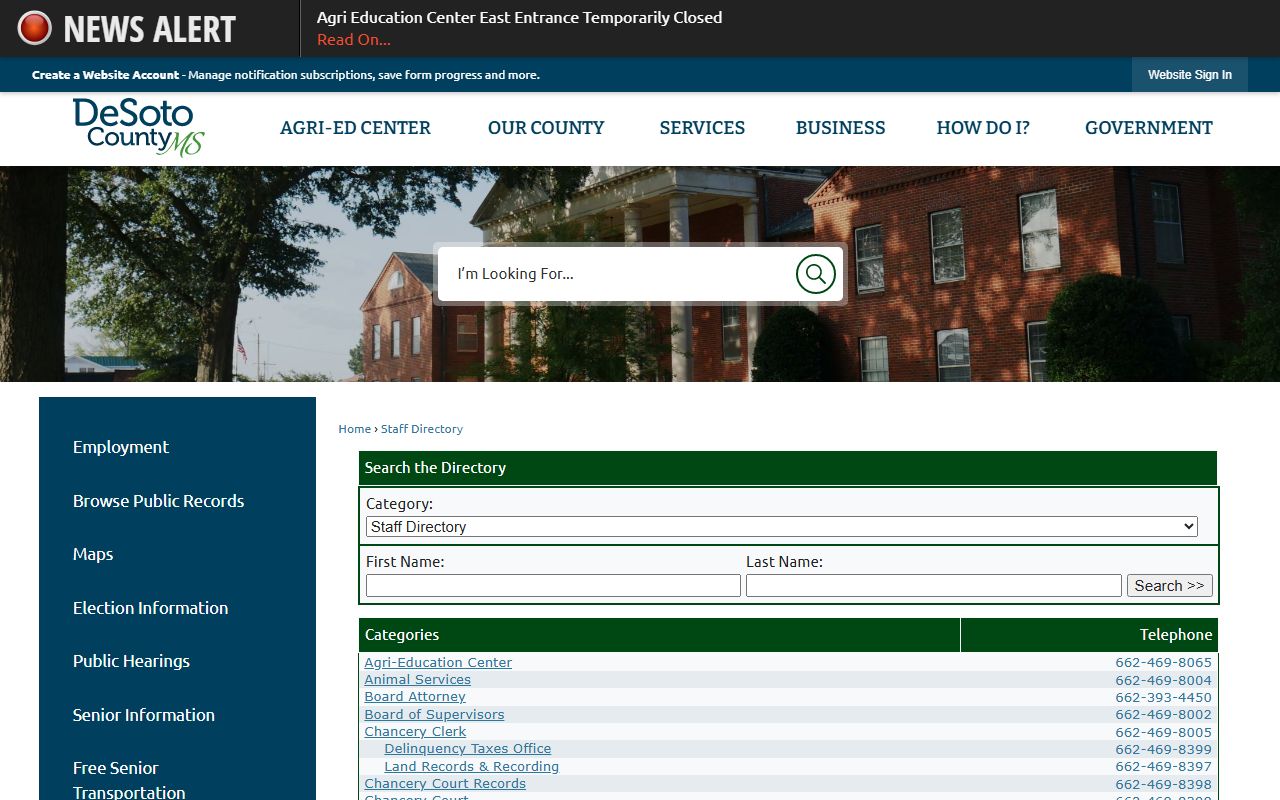 DeSoto County office directory for Circuit Clerk and Chancery Clerk court records