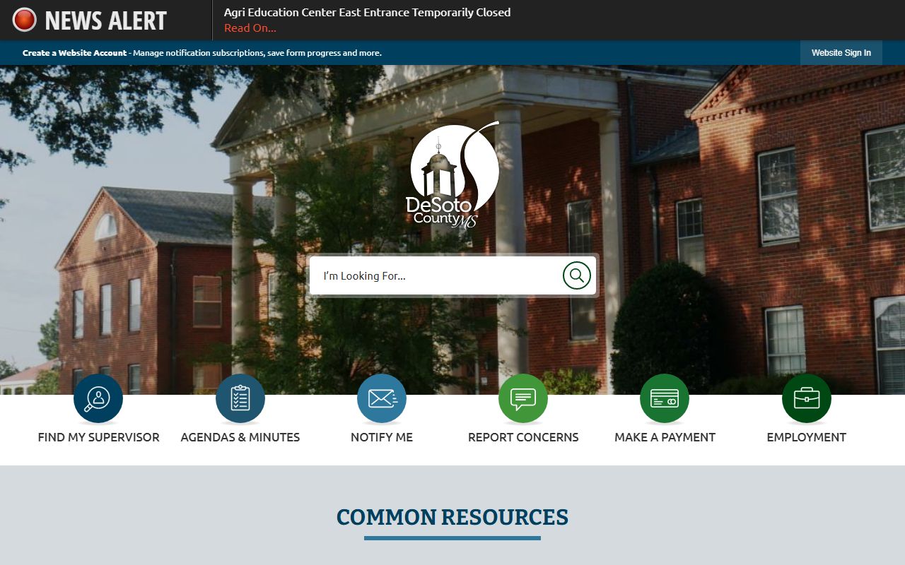DeSoto County government homepage used to reach court records offices