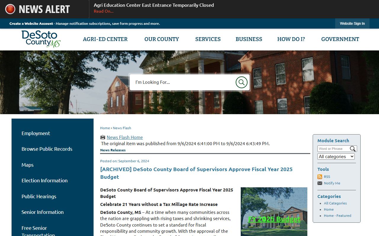 DeSoto County FY 2025 budget notice tied to sheriff and court records funding